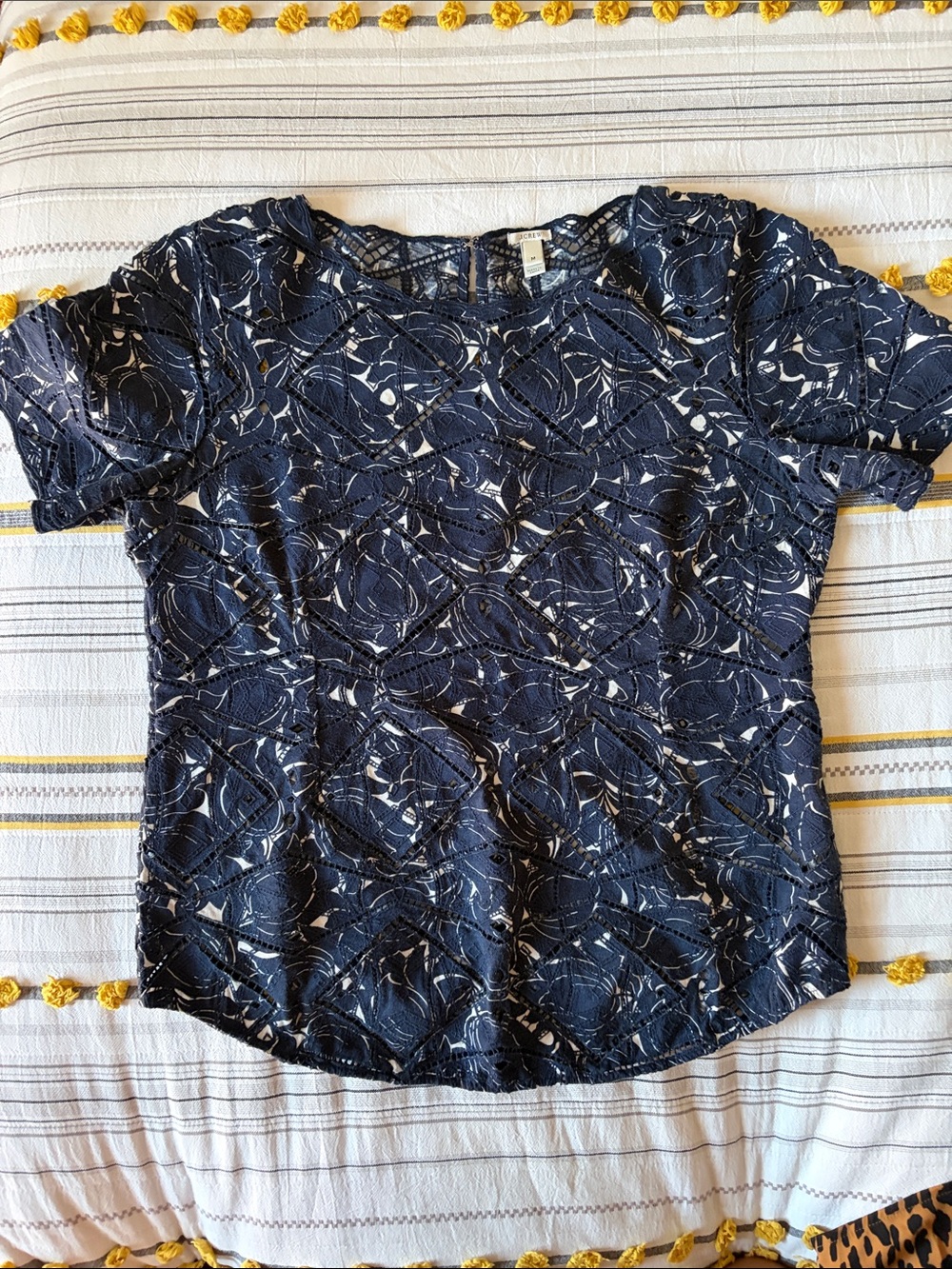 J. Crew Navy Lace Short Sleeve Top